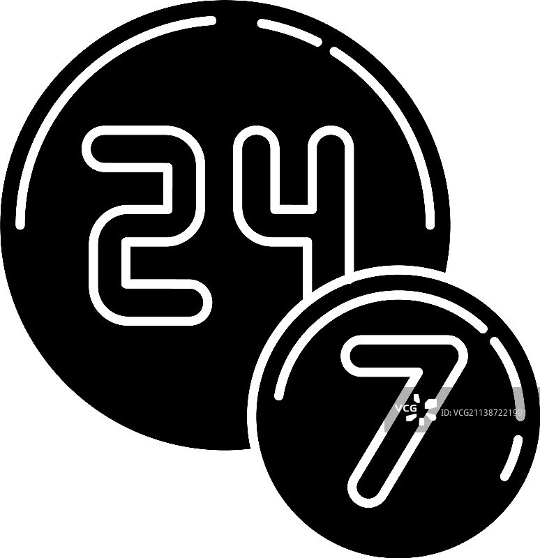 24/7圆形徽章黑色字形图标图片素材