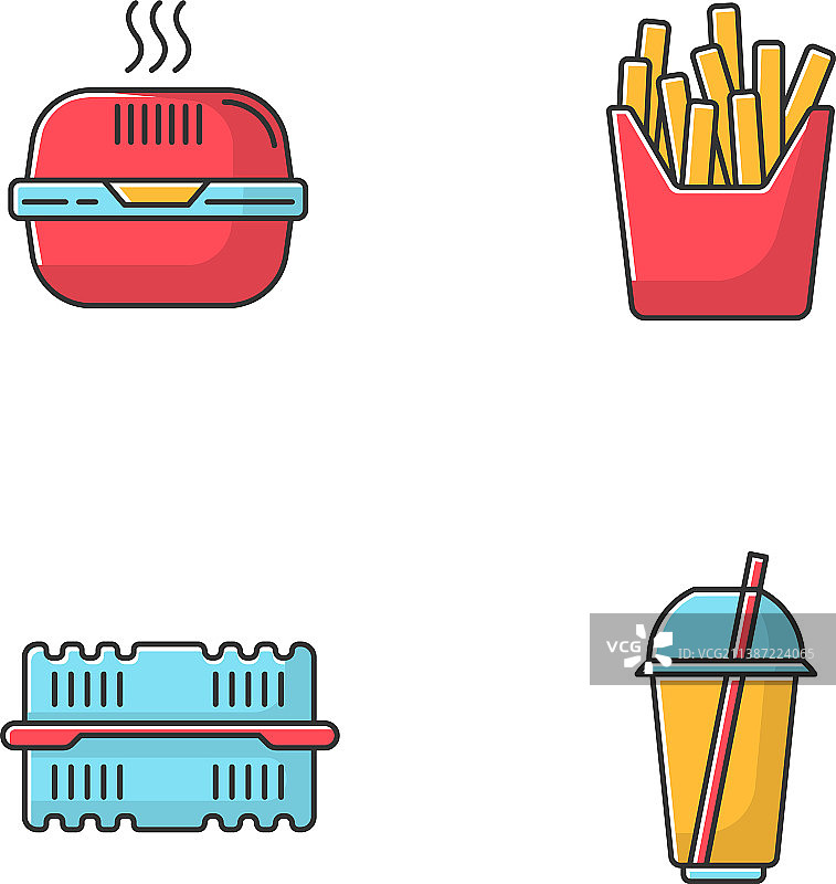 外卖食品包装RGB颜色图标集：汉堡图片素材