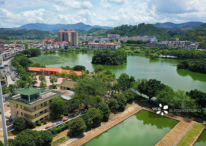 广东省广州市增城区东湖公园蕉石岭森林公园航拍图片素材
