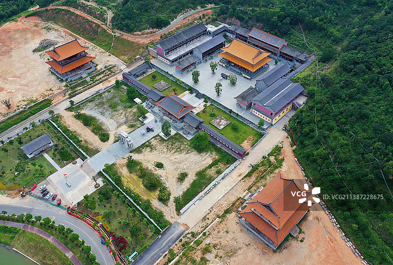 广东省广州市增城区荔湖公园挂绿湖广场万寿禅寺航拍图片素材