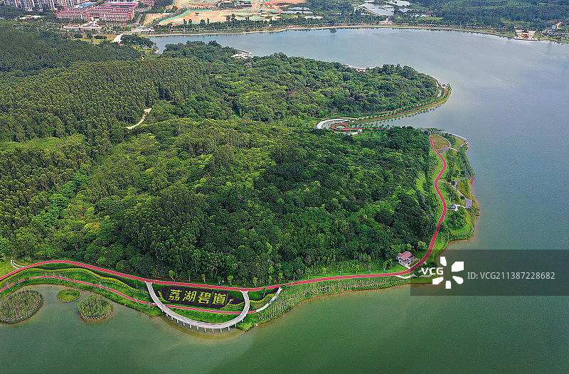 广东省广州市增城区荔湖公园挂绿湖广场万寿禅寺航拍图片素材