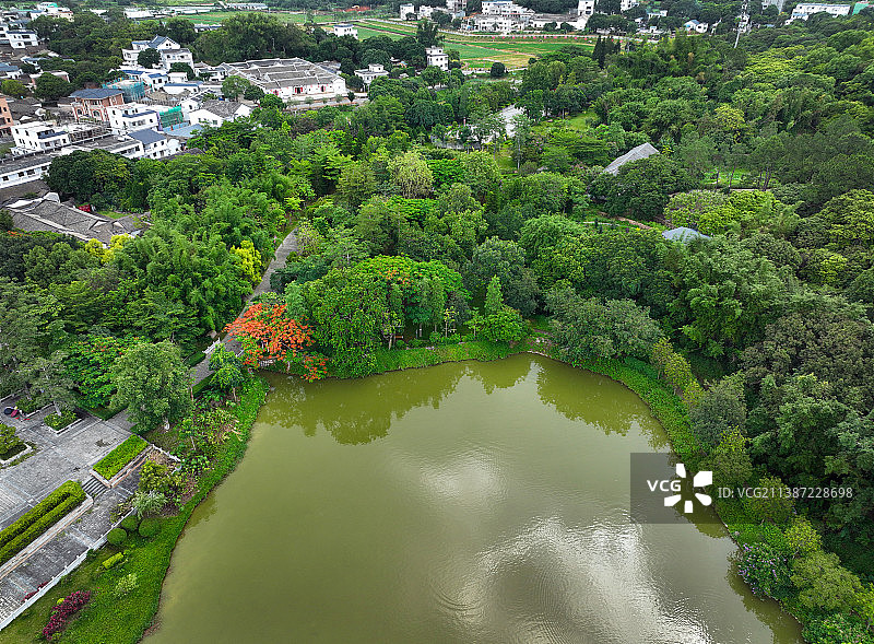 广东省惠州市惠阳区秋长周田村叶挺将军纪念园故居航拍图片素材