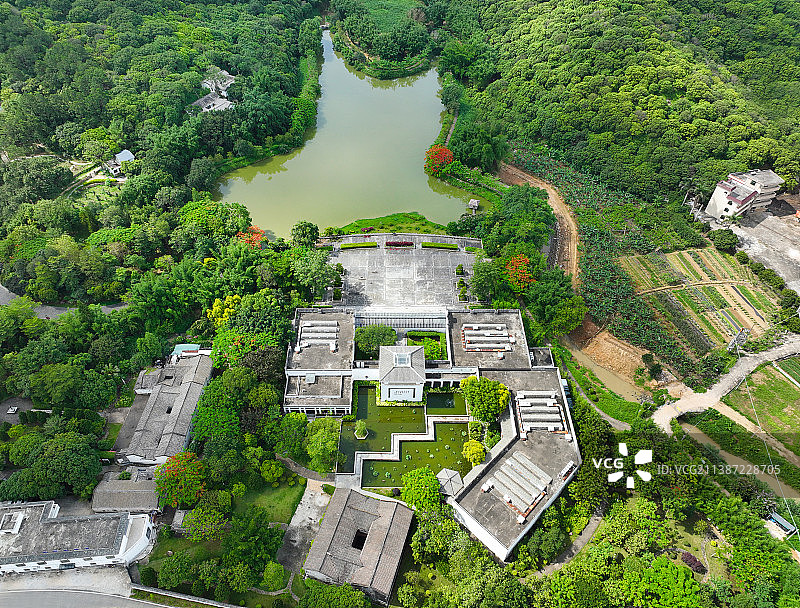 广东省惠州市惠阳区秋长周田村叶挺将军纪念园故居航拍图片素材
