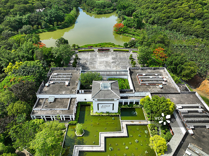 广东省惠州市惠阳区秋长周田村叶挺将军纪念园故居航拍图片素材