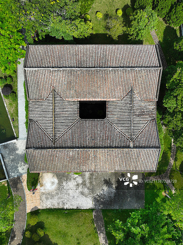 广东省惠州市惠阳区秋长周田村叶挺将军纪念园故居航拍图片素材