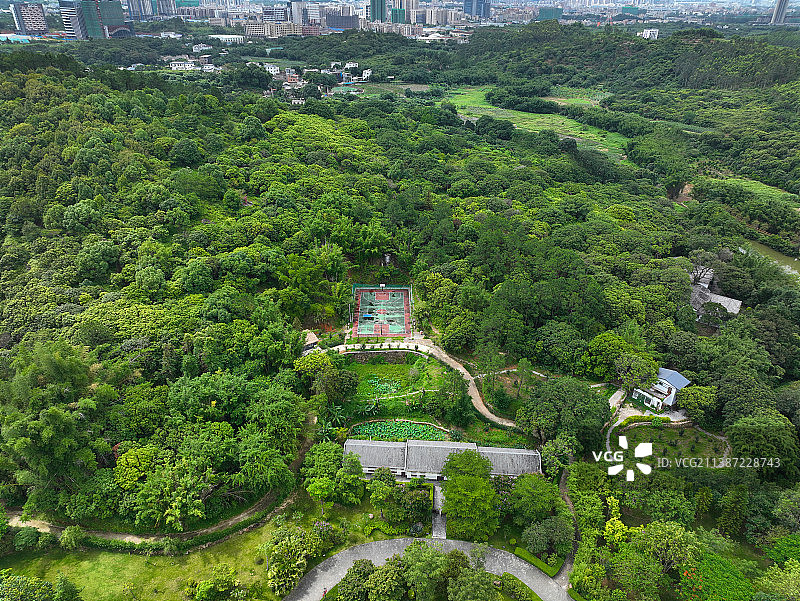 广东省惠州市惠阳区秋长周田村叶挺将军纪念园故居航拍图片素材
