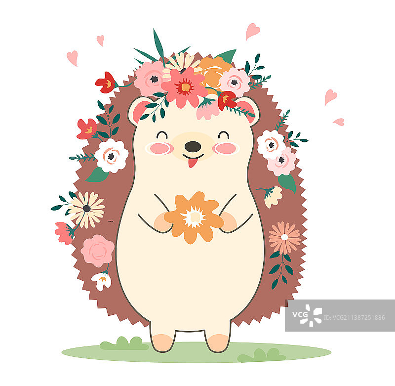手捧鲜花的刺猬图片素材