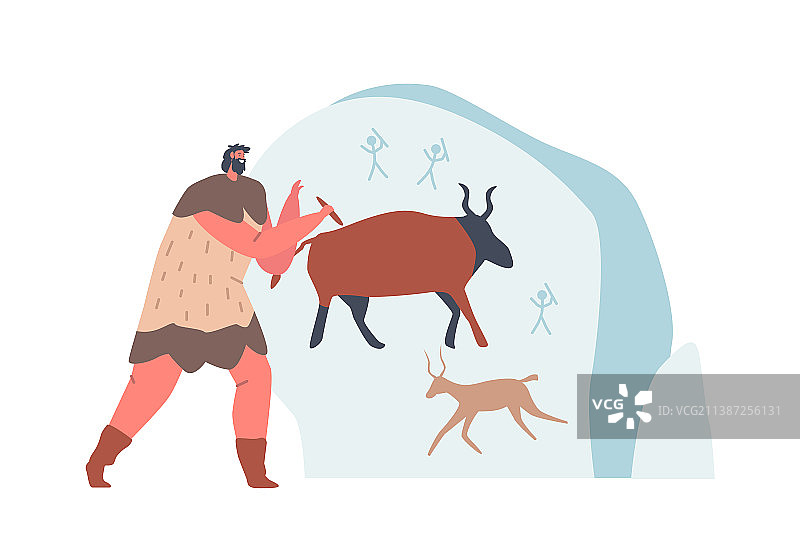 穴居人角色身穿兽皮绘画动物图片素材