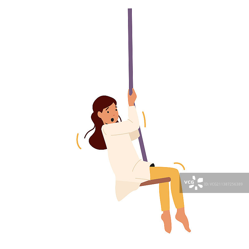 小女孩抓住绳索秋千，白色背景图片素材