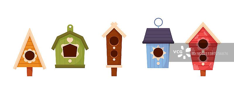 彩色木制鸟舍套装图片素材