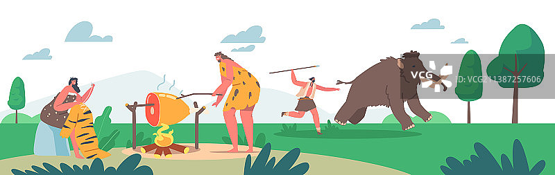 史前时代人类身穿兽皮图片素材