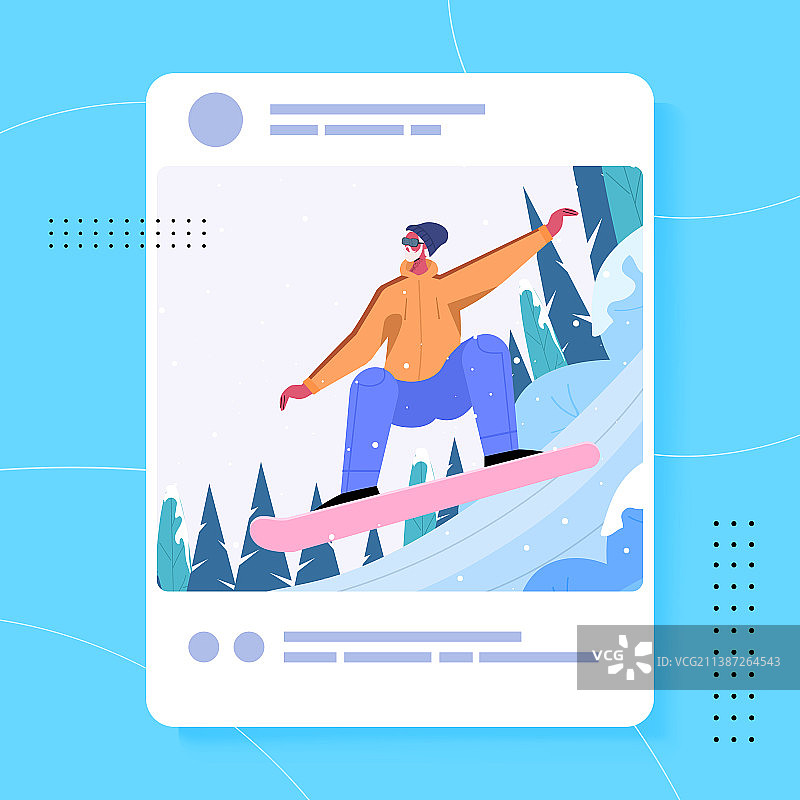 男子博主单板滑雪并分享照片图片素材