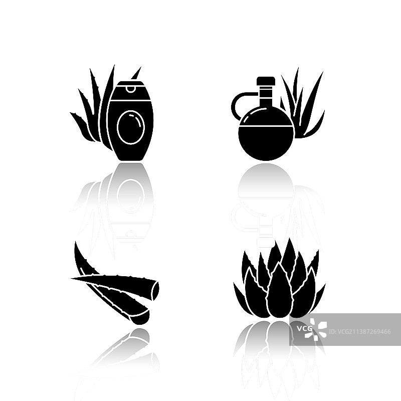 芦荟阴影黑色字形图标集图片素材