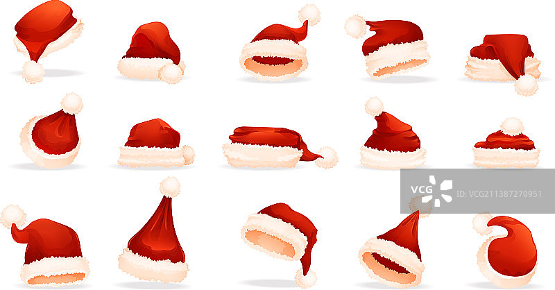 逼真传统圣诞老人红色帽子合集图片素材