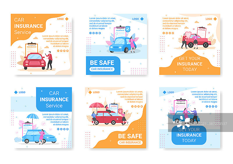 汽车保险帖子模板扁平设计图片素材