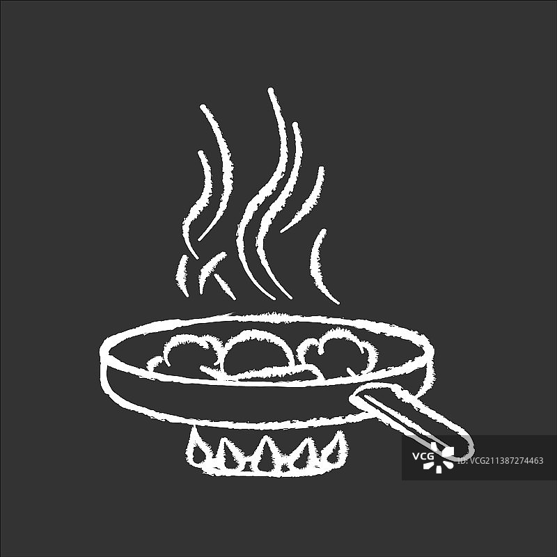 黑色背景上的白色粉笔煎炸图标图片素材