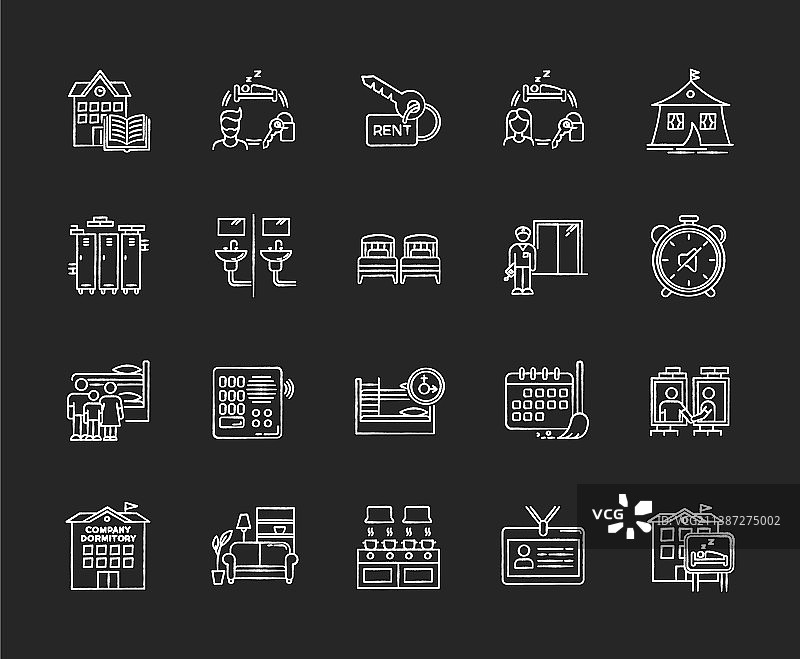 宿舍白色粉笔图标集（黑色背景）图片素材
