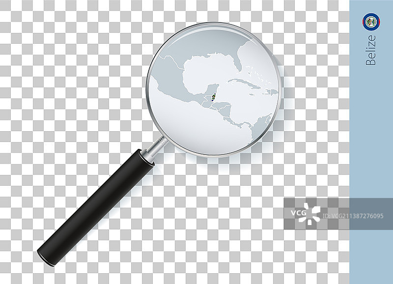 放大镜下的伯利兹地图与旗帜图片素材