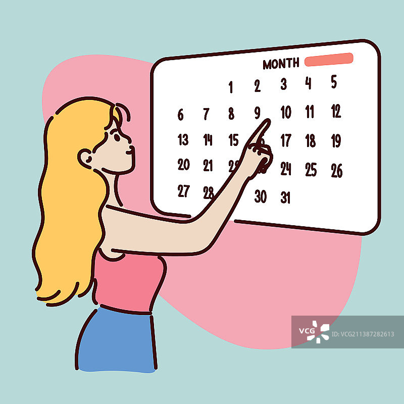 女人看日历的侧面图图片素材