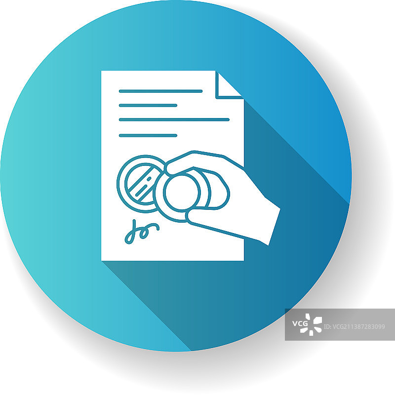 手持蓝色印章扁平设计长阴影图片素材