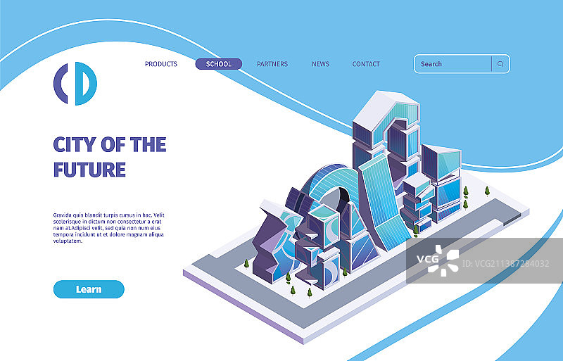 具有未来建筑的智慧城市登陆页面图片素材