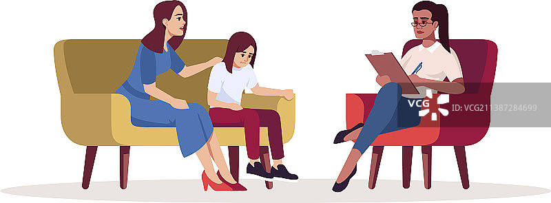 家庭心理治疗半扁平RGB颜色图片素材