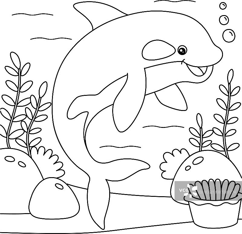 儿童用虎鲸着色页图片素材