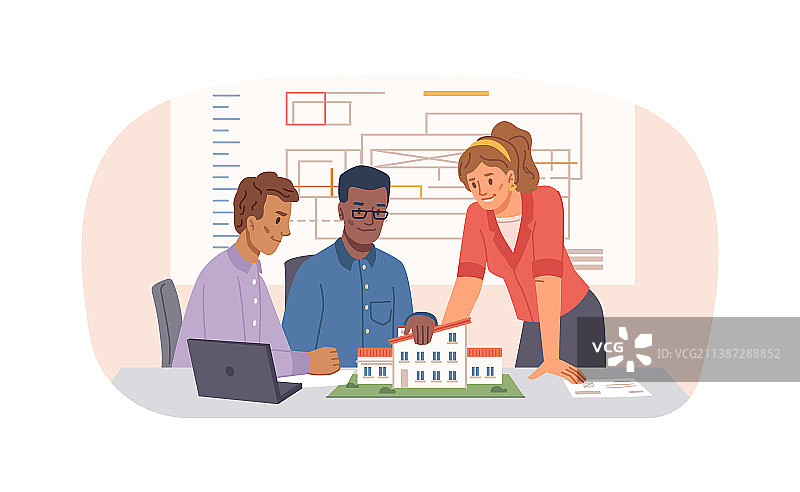 建筑师展示纸模型和草图图片素材