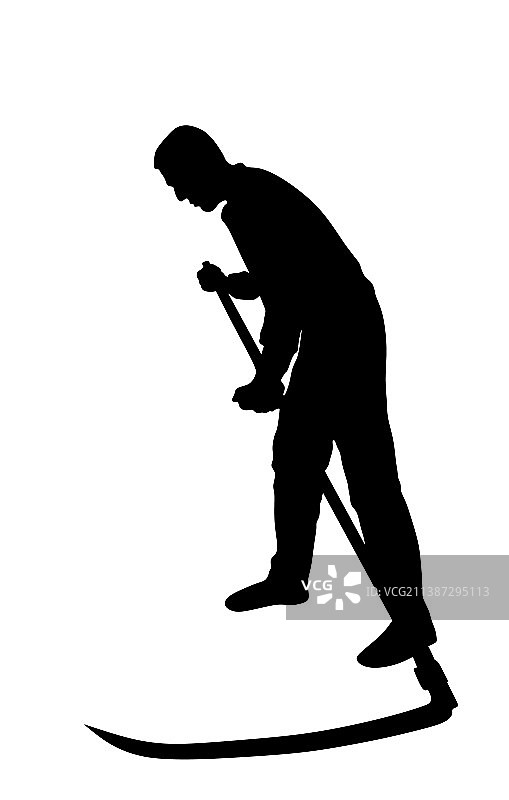 农民用镰刀割草的轮廓图片素材