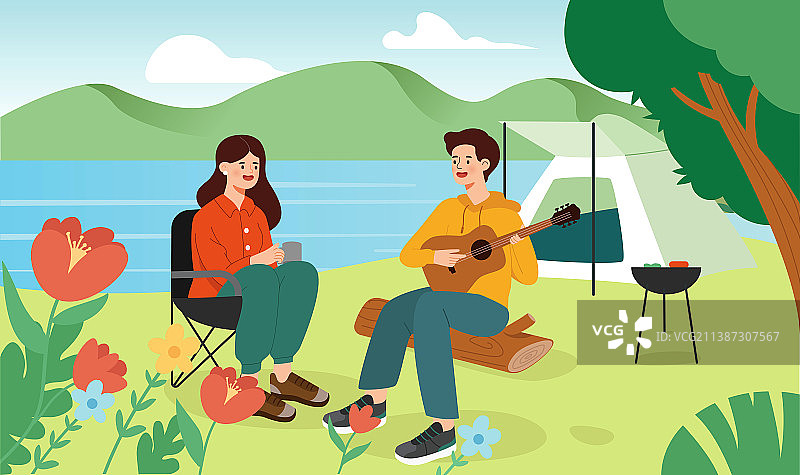 帐篷露营旅行出游插画图片素材
