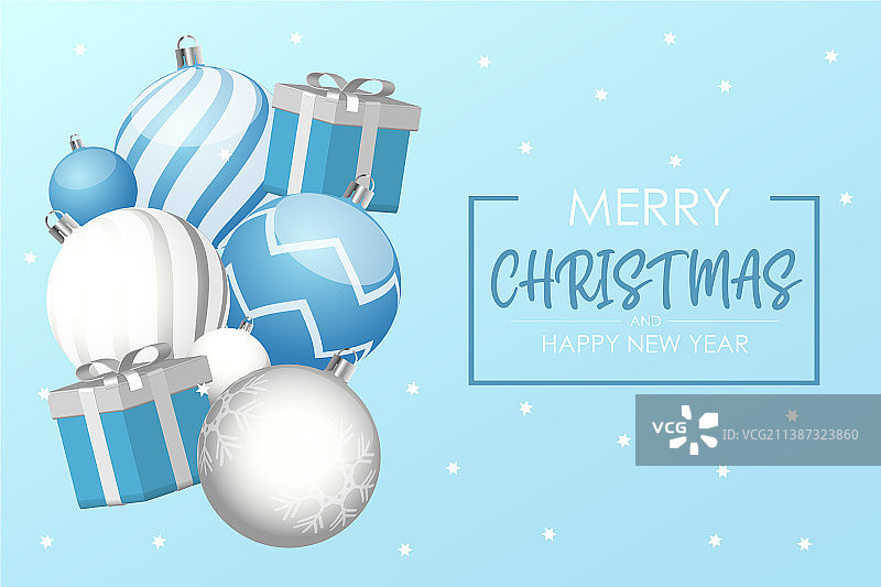 带白色和蓝色圣诞球的礼品盒图片素材