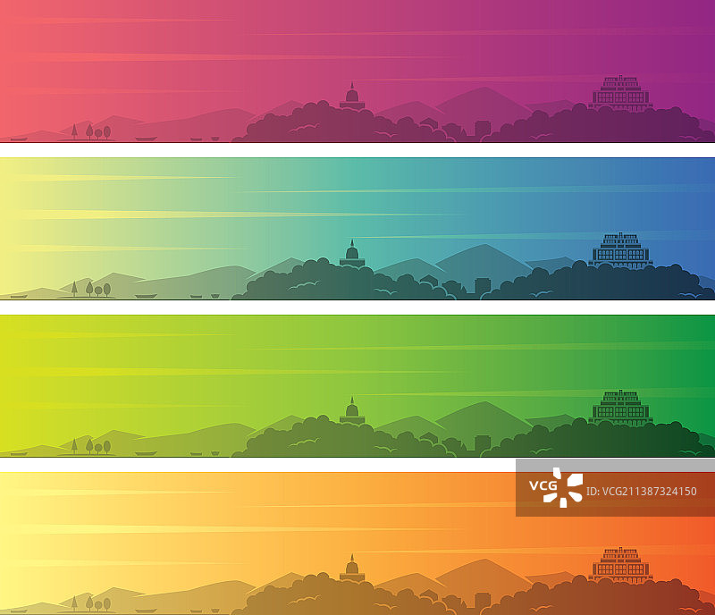 多种颜色渐变斯利那加天际线banner图片素材