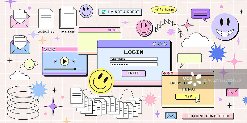 90年代蒸汽波风格的复古浏览器电脑窗口图片素材