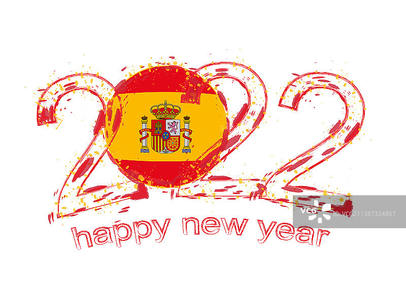 带有西班牙国旗的2022新年快乐图片素材