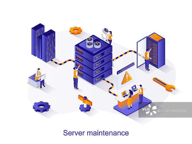 服务器维护2.5D网页概念图片素材