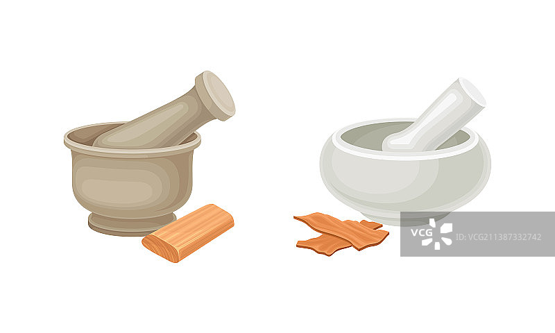 用于檀香树皮研磨的研钵和研杵图片素材
