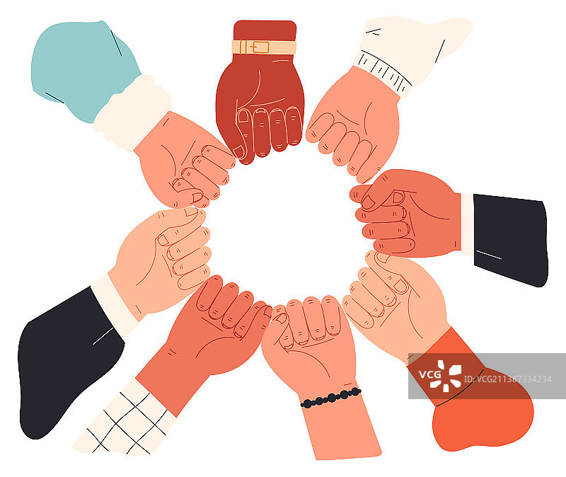人们围成一圈，拳头紧握图片素材