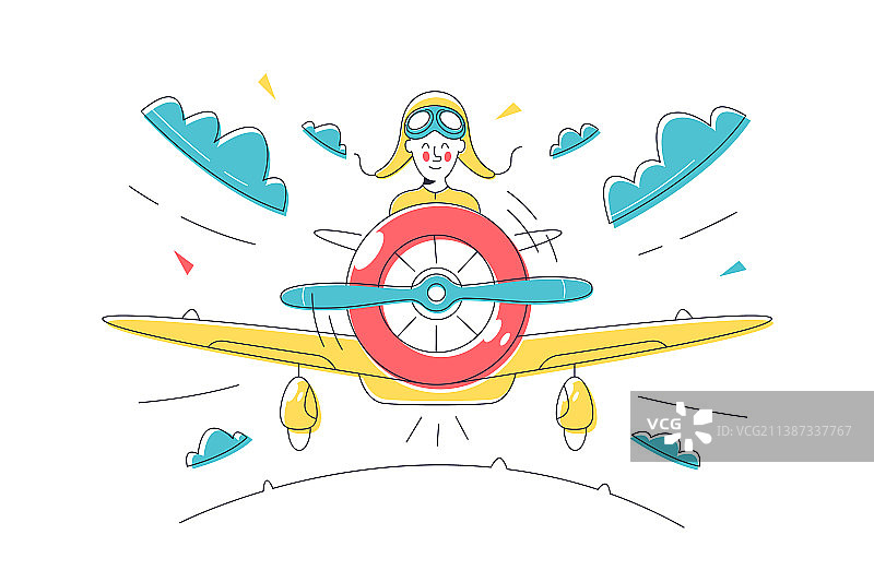 飞行员控制飞机在天空飞行图片素材