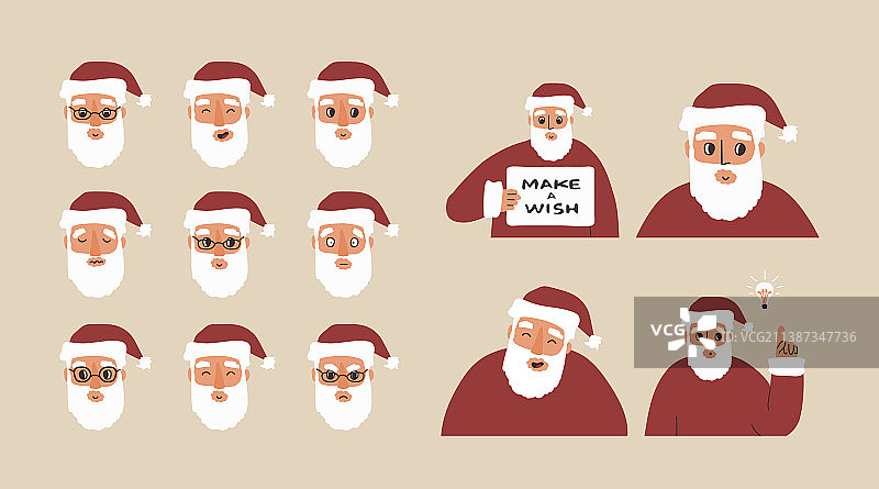 手绘圣诞老人表情头像套装图片素材