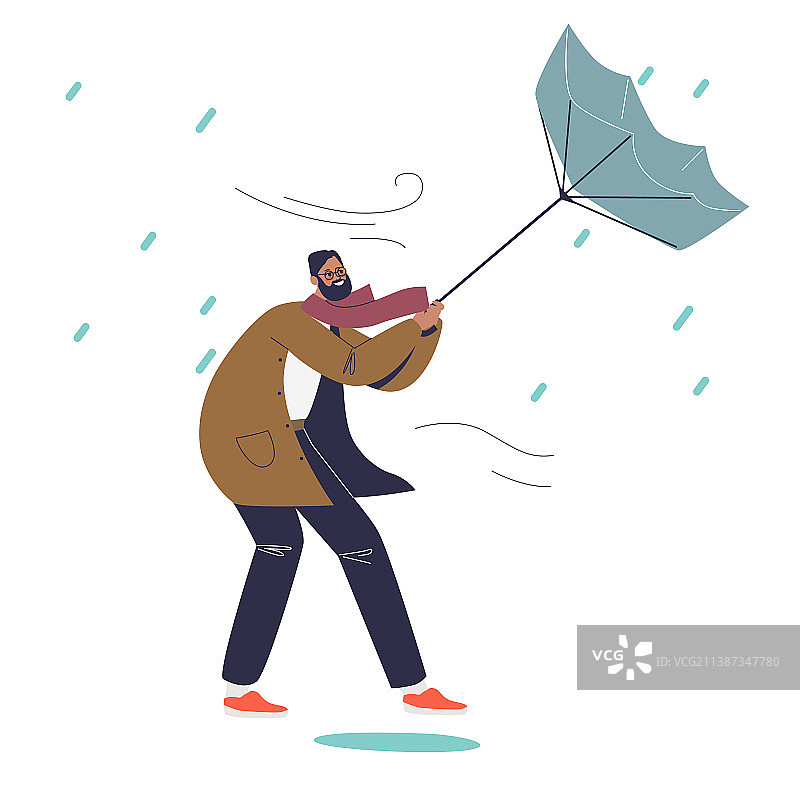 男人在雨中 struggles 撑伞图片素材