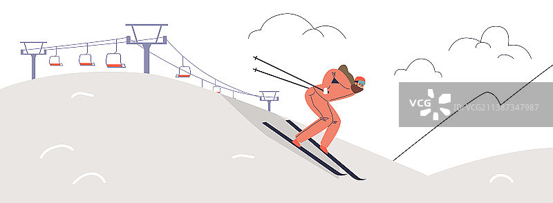 女滑雪者在滑雪胜地享受冬季假期图片素材