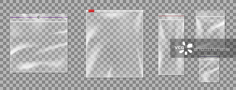 逼真塑料拉链袋模型套装图片素材
