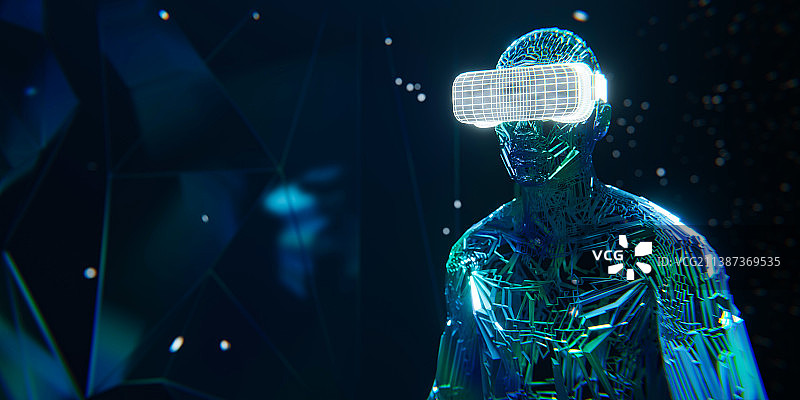 3D赛博朋克风格行走的数字虚拟人元宇宙主题插画图片素材