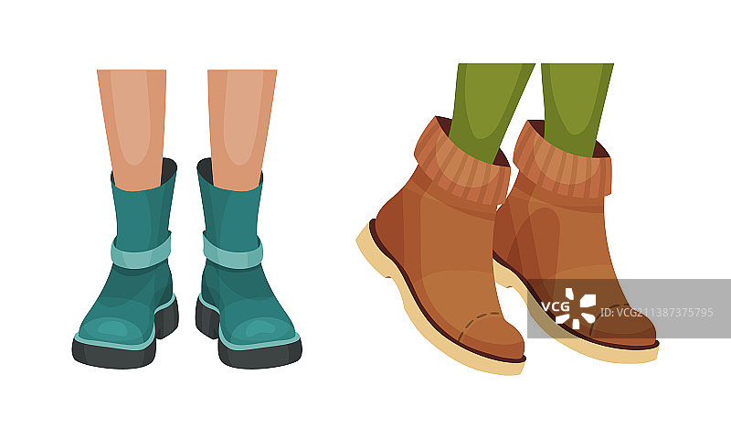 穿着时髦鞋子和皮靴的女性腿部合集图片素材