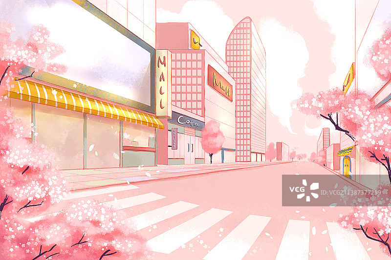 粉色落日路口街景图片素材