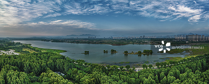 航拍济南章丘绣源河风景区全景图图片素材