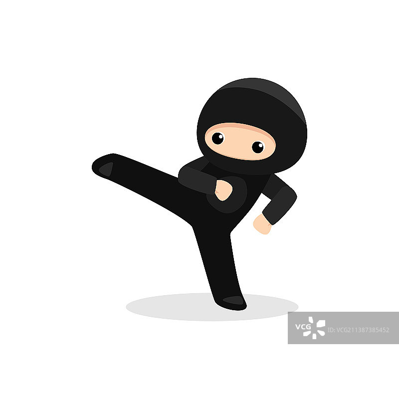白色背景上踢腿的可爱忍者图片素材