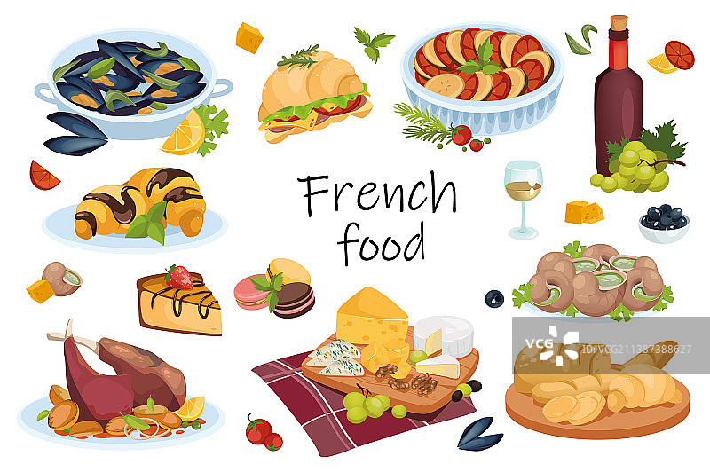 法国美食元素隔离集图片素材