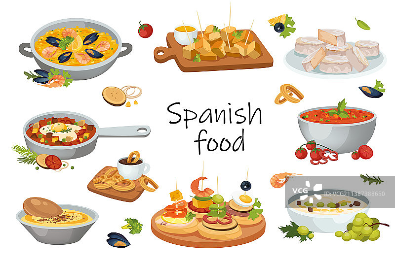 西班牙美食元素隔离集图片素材