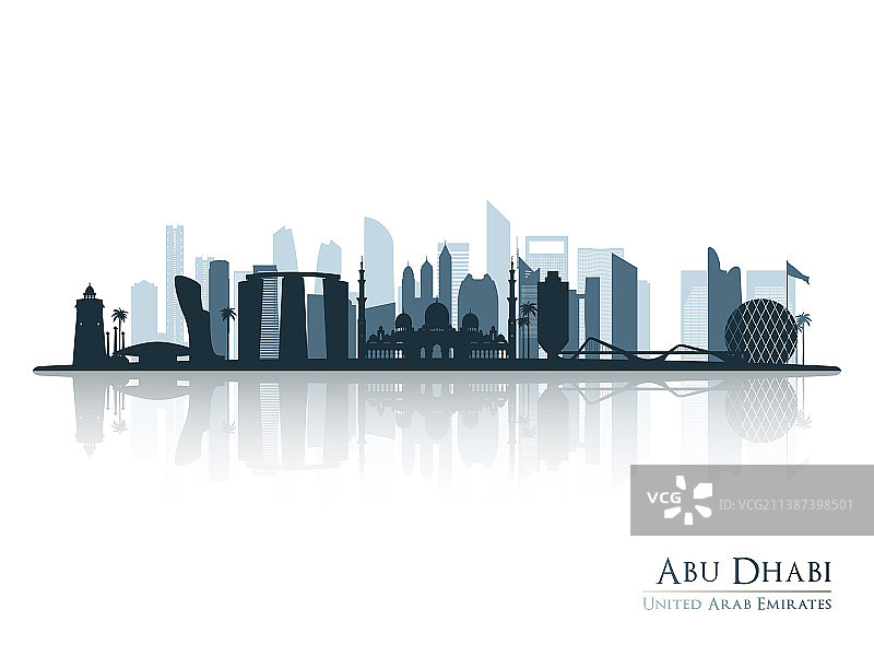 阿布扎比天际线剪影与倒影图片素材